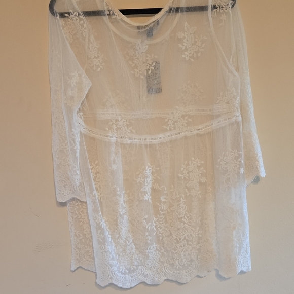 Chic White Lace Over Blouse Sz Lg - Picture 5 of 6